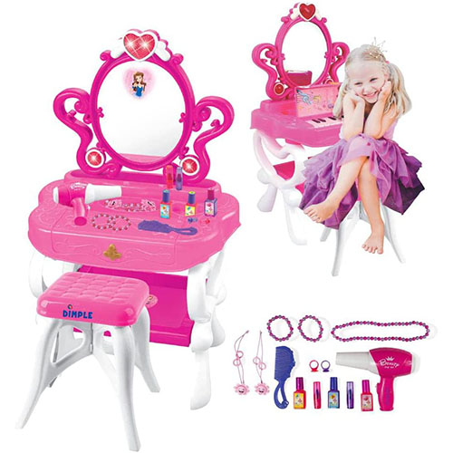 DIMPLE 2-in-1 Musical Piano Vanity Set Girls Toy Makeup Accessories Working Piano