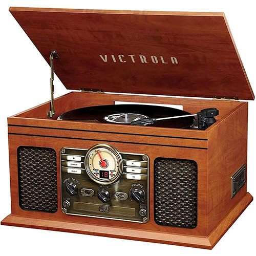 Victrola Nostalgic 6-in-1 Bluetooth Record Player & Multimedia Center with Built-in Speakers – 3-Speed Turntable